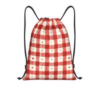 Zaino con Coulisse Red White Heart Check Print Borsa con Coulisse Leggero Drawstring Backpack Impermeabile Sportiva Zainetto per Vacanze Spiaggia Scuola