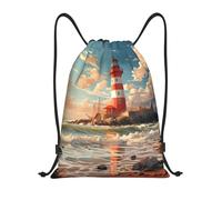 Zaino con Coulisse Sea Lighthouse Pattern Borsa con Coulisse Pieghevole Sportiva Zainetto Grande capacità Sacchetta Sportiva per Spiaggia Viaggi Unisex