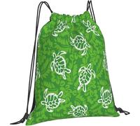 Zaino con Coulisse Sea Turtle Hibiscus Green Sacche da Palestra Impermeabile Durevole Borsa Nuoto, per Donna, Escursionismo, Ciclismo, 36x42cm