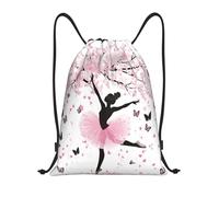 Zaino con Coulisse Silhouette Ballerina Under Cherry Tree Butterflies Sacca da Palestra Resistente Drawstring Backpack Grande capacità Sportiva Zainetto per Spiaggia Viaggi Vacanze