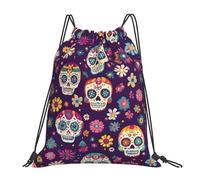 Zaino con Coulisse Skull Flower Sugar Skeleton Sacca da Palestra Resistente Sportiva Zainetto Leggero Sacchetta Sportiva per Viaggi Unisex Vacanze