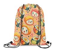 Zaino con Coulisse Sushi Cartoon Cute Food Theme Japanese Style Kawaii Sacca Sportiva Portaoggetti Borsa con Coulisse Sport Drawstring Bag per Escursionismo Scuola Viaggi 36X42CM