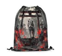 Zaino con Coulisse Tiger Animal Japanese Style Ukiyoe Watercolor Ink Wash Sacca Sportiva Fashion Gym Sack Sport Sacche Sportive per Scuola Escursionismo Palestra 36X42CM