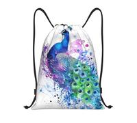 Zaino con Coulisse Vibrant Peacock Watercolor Art Splatter Borsa con Coulisse Resistente Drawstring Backpack Leggero Sportiva Zainetto per Spiaggia Unisex Vacanze