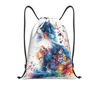 Zaino con Coulisse Watercolor Cat Pattern Sacca da Palestra Pieghevole Borsa con Coulisse Impermeabile Sportiva Zainetto per Viaggi Vacanze Unisex