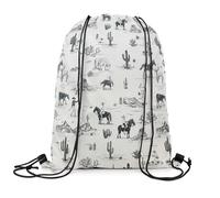 Zaino con Coulisse Western,South West,Black White Sketch Illustration Style,Wild West Cactus Desert Sacca Sportiva Sport Sacche Sportive Portaoggetti Borsa con Coulisse per Scuola Viaggi