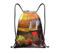Zaino con Coulisse Wine Glasses And Grapes On A Wooden Barrel Pattern Sacchetta Sportiva Impermeabile Sportiva Zainetto Resistente Sacca da Palestra per Viaggi Vacanze Spiaggia