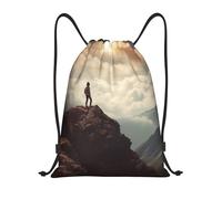 Zaino con Coulisse Woman On A Top Mountains Print Drawstring Backpack Leggero Sacchetta Sportiva Resistente Borsa con Coulisse per Unisex Spiaggia Viaggi