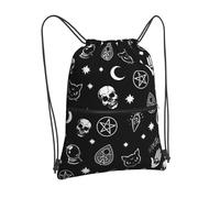 Zaino con coulisse, zaino regolabile per sport all'aperto, borsa da palestra impermeabile resistente, borsa da spiaggia leggera con cerniera per uomini e donne, Teschio Gatto Luna, Taglia unica