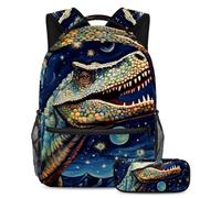 Zaino con dinosauri stellati con astuccio, grande capacità, set di zaini per la scuola per ragazzi ragazze adolescenti, borsa da viaggio per studenti, Multicolore#07, B:29.4x20x40cm P:19x7.5x3.8cm,
