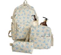 Zaino con fiocco da pranzo in 3 pezzi, grande capacità, zaino per zaino, beige, Se référer au descriptif, Fare riferimento alla descrizione | Set zaino kawaii Per Scuola materna Primaria Casa Campeggio Sport Vacanze Studenti E Adolescenti