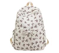 Zaino con fiocco per ragazze, grazioso zaino per l'inizio della scuola, stile preppy, con fiocchi, ideale per la scuola e la vita quotidiana, con piccola borsa per il trucco, zaino leggero, caffè