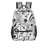 Zaino con gatto carino con design multi tasca per scuola e viaggio, Nota musicale nera, Medium, Zaino casual per la scuola