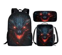 Zaino con meduse e portapranzo per ragazze, ragazzi e bambini, regalo per il rientro a scuola, set 3 in 1, Drago del fuoco., Taglia unica, Zaini Daypack