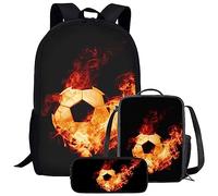Zaino con meduse e portapranzo per ragazze, ragazzi e bambini, regalo per il rientro a scuola, set 3 in 1, Calcio, Taglia unica, Zaini Daypack