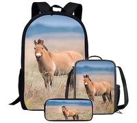 Zaino con meduse e portapranzo per ragazze, ragazzi e bambini, regalo per il rientro a scuola, set 3 in 1, Cavallo, Taglia unica, Zaini Daypack