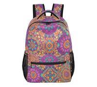 Zaino con motivo alberi blu navy con tasche multiple per scuola e viaggio, Mandala floreale retrò, Medium, Zaino casual per la scuola | Zaino grande con versatilità quotidiana, più zone di stoccaggio per brevi viaggi