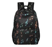 Zaino con motivo alberi blu navy con tasche multiple per scuola e viaggio, Note musicali colorate, Medium, Zaino casual per la scuola | Zaino grande con versatilità quotidiana, più zone di stoccaggio per brevi viaggi
