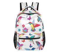 Zaino con motivo sirena, con tasche multiple, per scuola e viaggi, colore: blu, Colibrì colorati bianchi, Small, Zaino casual per la scuola | Borsa per libri con tasche principali e interne per bambini in età scolare, comoda imbottitura per le spalle