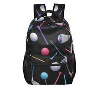 Zaino con motivo sirena, con tasche multiple, per scuola e viaggi, colore: blu, Mazze da golf colorate nere, Small, Zaino casual per la scuola