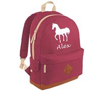 Zaino con nome Heritage con motivo cavallo personalizzato (vai per aggiungere opzioni regalo. Inserisci il nome in una scatola regalo e risparmia)., Rosso (Borgogna), Taglia unica