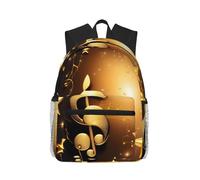 Zaino con note musicali dorate con stampa di stelle lucide per donne uomini, zaino da viaggio per laptop, borsa per computer, zaino casual, borsa da viaggio, nero, taglia unica, Nero, One Size