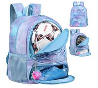 Zaino con pallone da calcio per donne con scomparto per palla e scarpe, 32 litri, leggero e traspirante, per ragazze, adatta per pallavolo, calcio, sport, viaggi, scuola, palestra, viola stellato