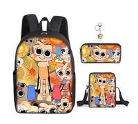 Zaino con parole anime, 3 pezzi, con portachiavi, 40,6 cm, stampa 3D, motivo cartone animato, borsa per il pranzo ad alta capacità, per ragazzi e ragazze., D, 16in