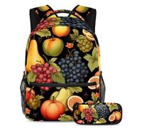 Zaino con pera del Ringraziamento con astuccio, set di borse per la scuola per ragazzi ragazze adolescenti, borsa per libri da viaggio per studenti, Multicolore#04, B:29.4x20x40cm P:19x7.5x3.8cm,