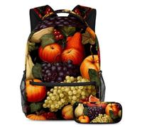Zaino con pera del Ringraziamento con astuccio, set di borse per la scuola per ragazzi ragazze adolescenti, borsa per libri da viaggio per studenti, Multicolore#05, B:29.4x20x40cm P:19x7.5x3.8cm,