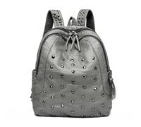 Zaino Con Rivetti Zaino vintage da donna con rivetti in morbida pelle, for il tempo libero, viaggio, di grande capacità, for la scuola, for ragazze adolescenti(GRAY)