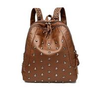 Zaino Con Rivetti Zaino vintage da donna con rivetti in morbida pelle, for il tempo libero, viaggio, di grande capacità, for la scuola, for ragazze adolescenti(Brown)