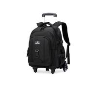 Zaino con ruote per il ritorno a scuola per ragazzi e bambini, in nylon impermeabile, nero, ideale per i viaggi scolastici.