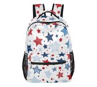 Zaino con scheletro carino nero con tasche multiple per scuola e viaggio, Stella Rossa Blu, Medium, Zaino casual per la scuola