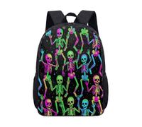 Zaino con scheletro neon che danza cosmico psichedelico pop art 17 pollici per ragazzi scuola università viaggio borsa per laptop, 01, L, Classico