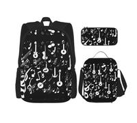 Zaino con simboli musicali e amore, con portapranzo e astuccio da 7,6 cm, zaino Kawaii con borsa per il pranzo abbinata