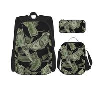 Zaino con simbolo del dollaro con scatola per il pranzo, zaino anime, borsa per la scuola, borsa per libri, zaino set per tre, Nero , Taglia unica, Set di zaini per la scuola
