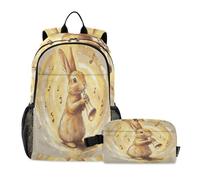 Zaino con simpatico coniglietto musicale per la scuola e il pranzo, borsa per la scuola, con borsa per il pranzo, per ragazzi di età compresa tra 8 e 10 anni
