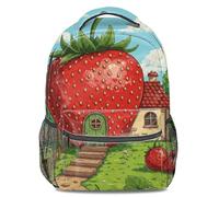 Zaino con stampa 3D a forma di casa delle fragole delle fiabe, con stampa su tutta la superficie, perfetto per bambini e ragazzi, 01, L