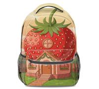 Zaino con stampa 3D a forma di casa delle fragole delle fiabe, con stampa su tutta la superficie, perfetto per bambini e ragazzi, 03, L