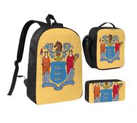Zaino con stampa bandiera del New Jersey con portapranzo, set 3 in 1, borsa portapranzo da 43,2 cm, per viaggi, Nero , Taglia unica