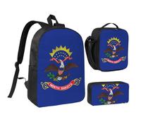 Zaino con stampa bandiera del Nord Dakota, set da 3 pezzi, include una grande borsa per libri da 43 cm con borsa per il pranzo e pratica borsa per le penne, nero, Taglia unica