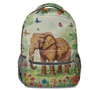 Zaino con stampa decorativa con immagini blu e oro, perfetto per studenti e viaggi alla moda, 01, L