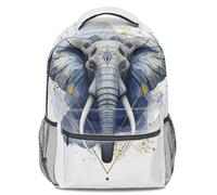 Zaino con stampa decorativa con immagini blu e oro, perfetto per studenti e viaggi alla moda, 05, L