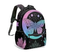 Zaino con stampa di farfalle e luna crescente, 40,6 cm, gradiente, stelle cosmiche, cristalli, mistico, floreale, cielo notturno, 01, L, Casual