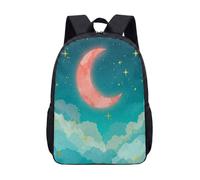 Zaino con stampa di luna crescente, 43 cm, celeste cielo stellato, zaino per la scuola per bambini e ragazzi con illustrazione sognante, 04, L, Minimalista