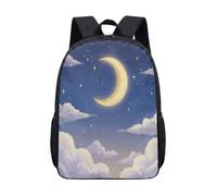 Zaino con stampa di luna crescente, 43 cm, celeste cielo stellato, zaino per la scuola per bambini e ragazzi con illustrazione sognante, 01, L, Minimalista