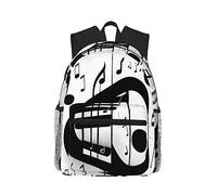 Zaino con stampa di note musicali in bianco e nero per donne uomini, zaino da viaggio per computer portatile, borsa per computer, zaino casual, nero, taglia unica, Nero, One Size