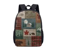 Zaino con stampa di orso bosco cervo acero ascia per bambini ragazzi scuola 43,2 cm vintage foresta natura studente zaino benvenuto rustico fauna selvatica zaino, 06, L, Minimalista