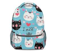 Zaino con stampa di simpatico gatto Miss You, per bambini, scuola, viaggi, casual, 40,6 cm, Stile 2, L